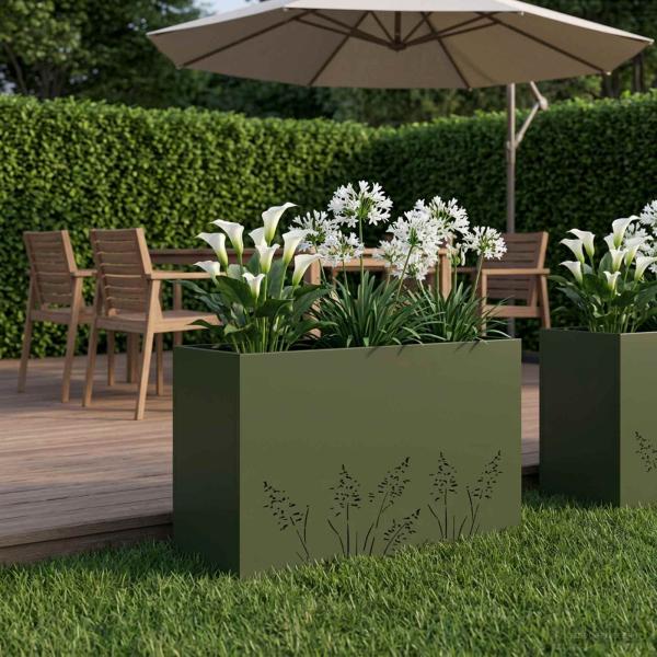 ARDEBO.de - Garten-Pflanzgefäß Olivgrün 80 x 30 x 49 cm Kaltgewalzter Stahl