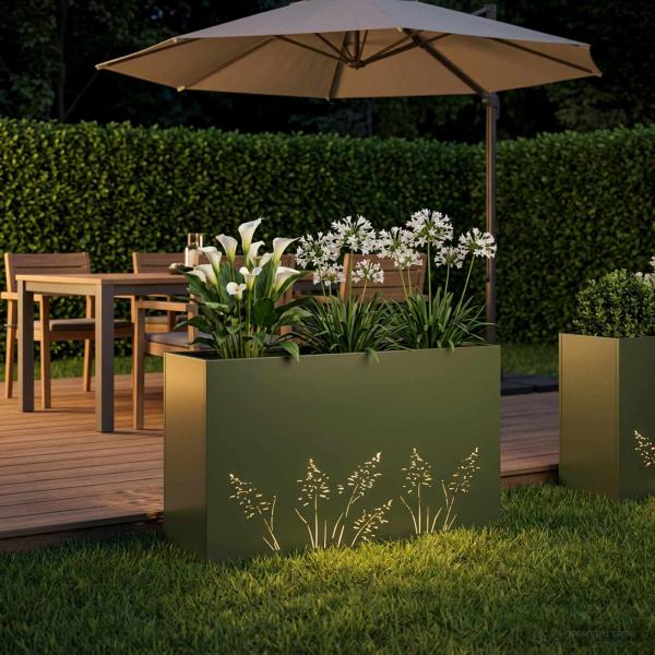 Garten-Pflanzgefäß Olivgrün 80 x 30 x 49 cm Kaltgewalzter Stahl