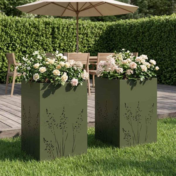 ARDEBO.de - Garten-Pflanzgefäß 2 Stk. Olivgrün 50 x 50 x 75 cm