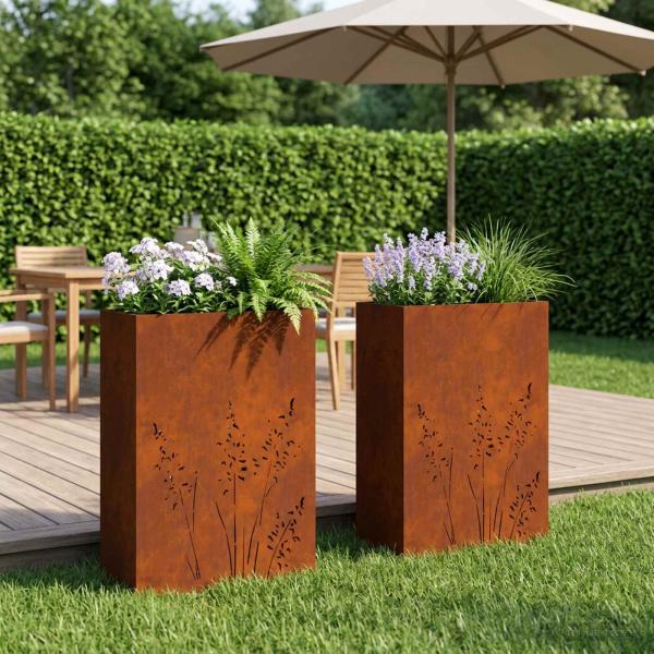 ARDEBO.de - Garten-Pflanzgefäß 2 Stk. Rostoptik 50 x 30 x 75 cm