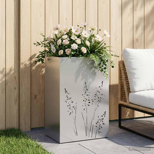 ARDEBO.de - Garten-Pflanzgefäß Silber 50 x 30 x 75 cm Verzinkter Stahl