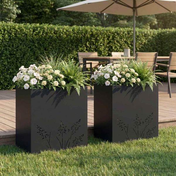 ARDEBO.de - Garten-Pflanzgefäß 2 Stk. Schwarz 50 x 30 x 49 cm