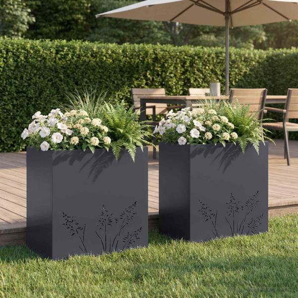 ARDEBO.de - Garten-Pflanzgefäß 2 Stk. Anthrazit 50 x 30 x 49 cm