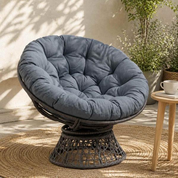 ARDEBO.de - Papasan-Sessel-Kissen VIANEN 100 % Polyester Blau Ø 100 x 12 cm