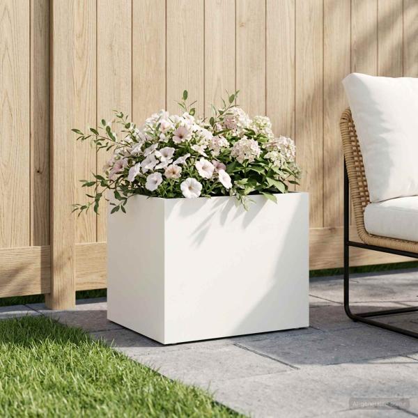 ARDEBO.de - Garten-Pflanzgefäß Weiß 40 x 30 x 30 cm Kaltgewalzter Stahl