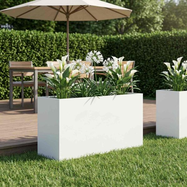ARDEBO.de - Garten-Pflanzgefäß Weiß 100 x 30 x 50 cm Kaltgewalzter Stahl