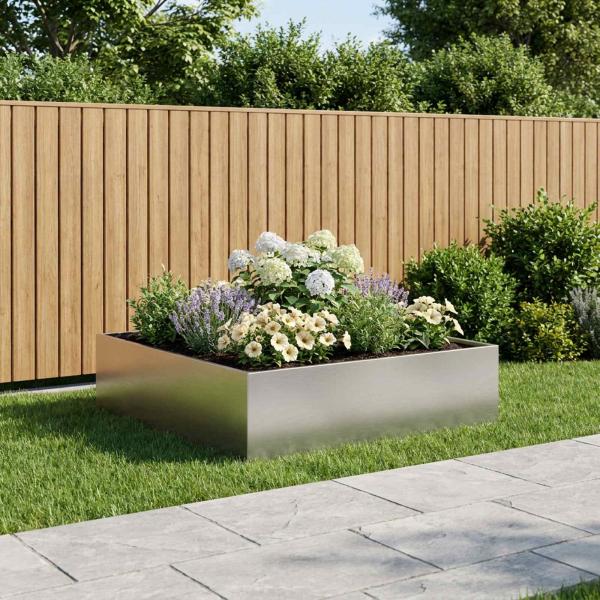 ARDEBO.de - Garten-Pflanzgefäß Silber 100 x 100 x 30 cm Edelstahl