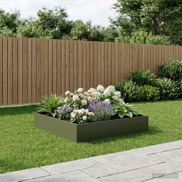 ARDEBO.de - Garten-Pflanzgefäß Olivgrün 100 x 100 x 20 cm