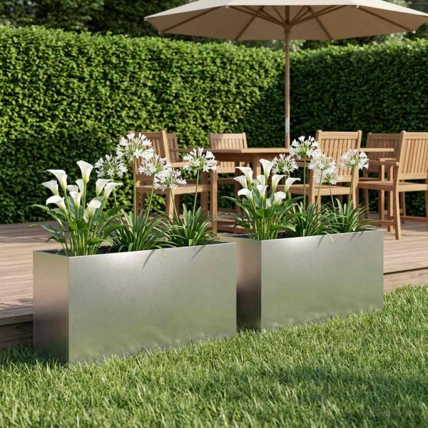 ARDEBO.de - Garten-Pflanzgefäß 2 stk. Silber 100 x 30 x 50 cm Edelstahl