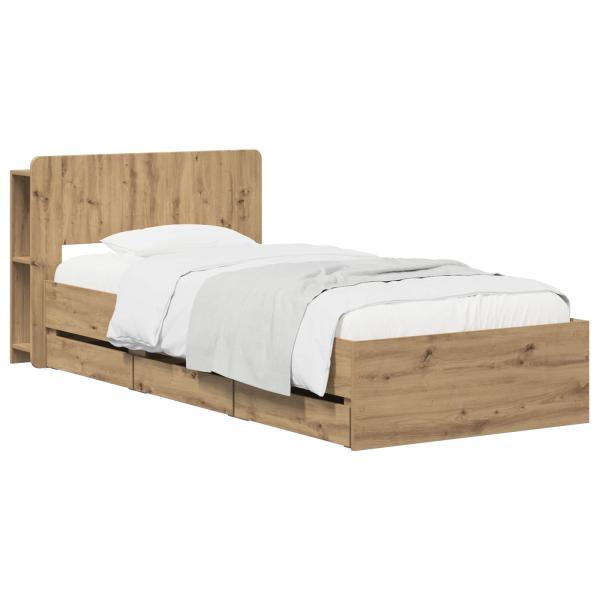 ARDEBO.de - Bettgestell mit Stauraum und Kopfteil Artisan-Eiche 90 x 200 cm
