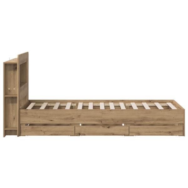Bettgestell mit Stauraum und Kopfteil Artisan-Eiche 90 x 200 cm