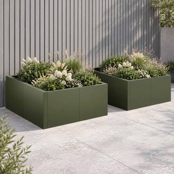 ARDEBO.de - Stützmauer 4 stk. 100 x 100 x 30 cm Stahl Olivgrün