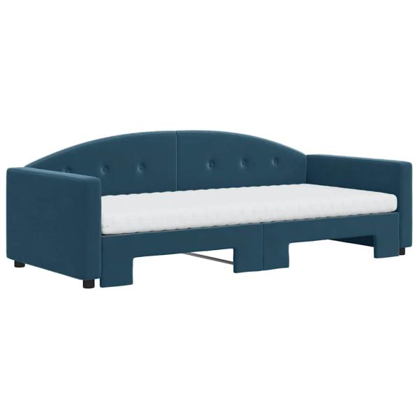 Tagesbett Ausziehbar mit Matratzen Blau 90x200 cm Samt