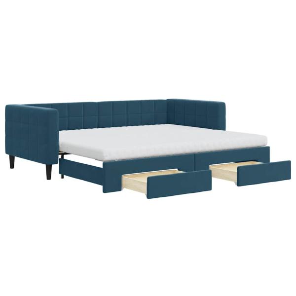 Tagesbett Ausziehbar mit Schubladen Blau 90x200 cm Samt