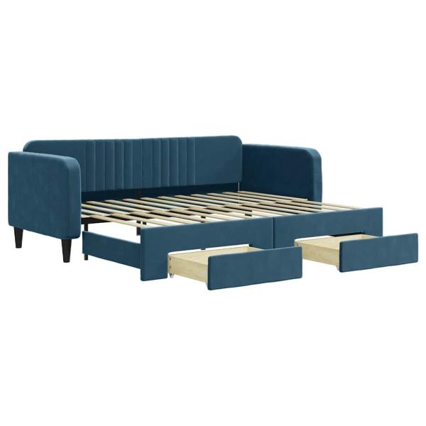 Tagesbett Ausziehbar mit Schubladen Blau 90x200 cm Samt