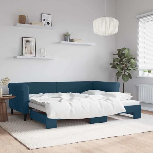 ARDEBO.de - Tagesbett Ausziehbar Blau 90x200 cm Samt