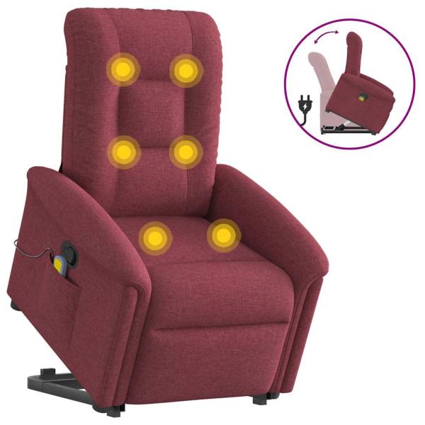 ARDEBO.de - Massagesessel mit Aufstehhilfe Weinrot Stoff