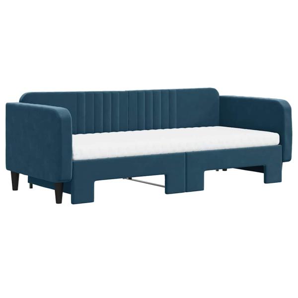 Tagesbett Ausziehbar mit Matratzen Blau 90x200 cm Samt