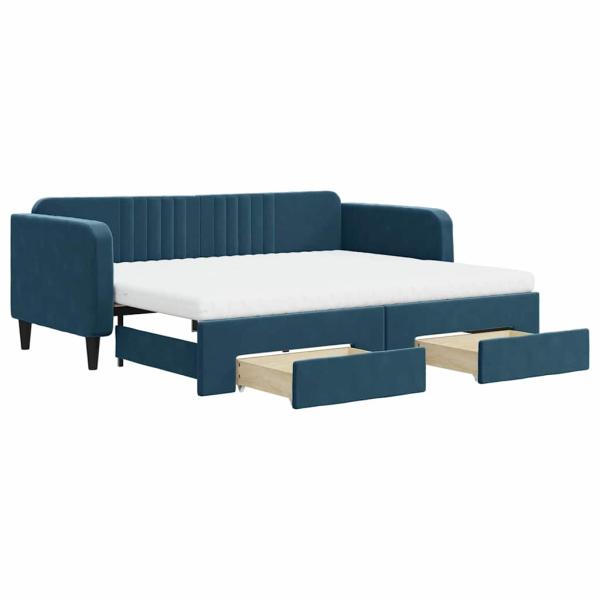 Tagesbett Ausziehbar mit Schubladen Blau 90x200 cm Samt