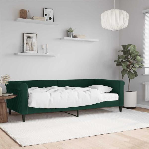 ARDEBO.de - Tagesbett mit Matratze Dunkelgrün 90x200 cm Samt