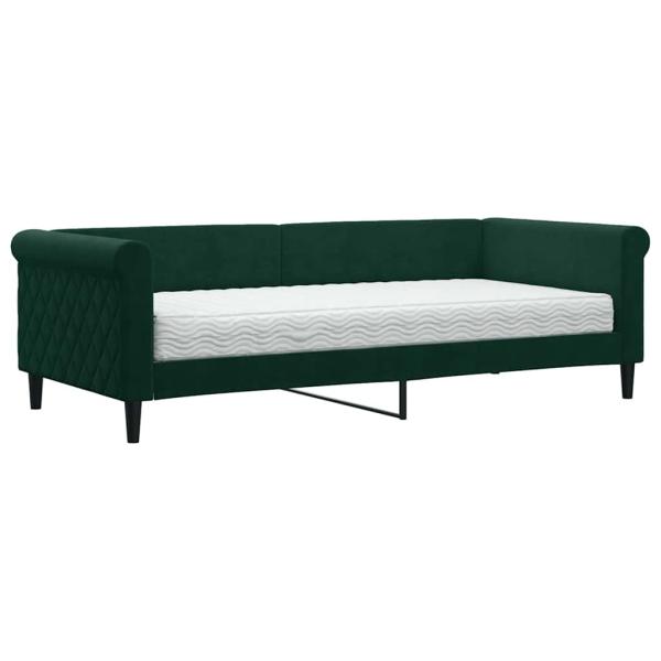 Tagesbett mit Matratze Dunkelgrün 90x200 cm Samt