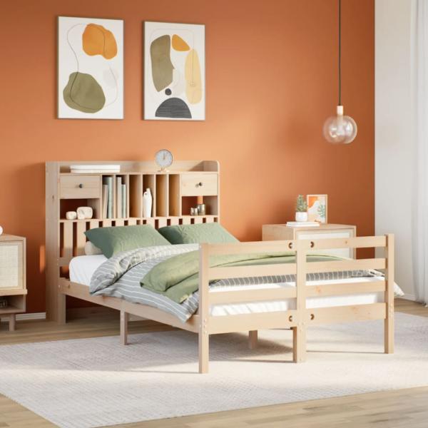 ARDEBO.de - Massivholzbett mit Regal ohne Matratze 135x190 cm Kiefernholz