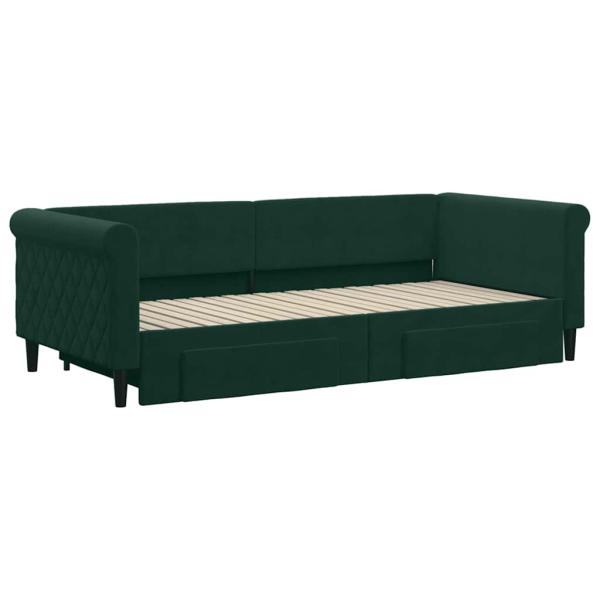 Tagesbett Ausziehbar mit Schubladen Dunkelgrün 90x200 cm Samt