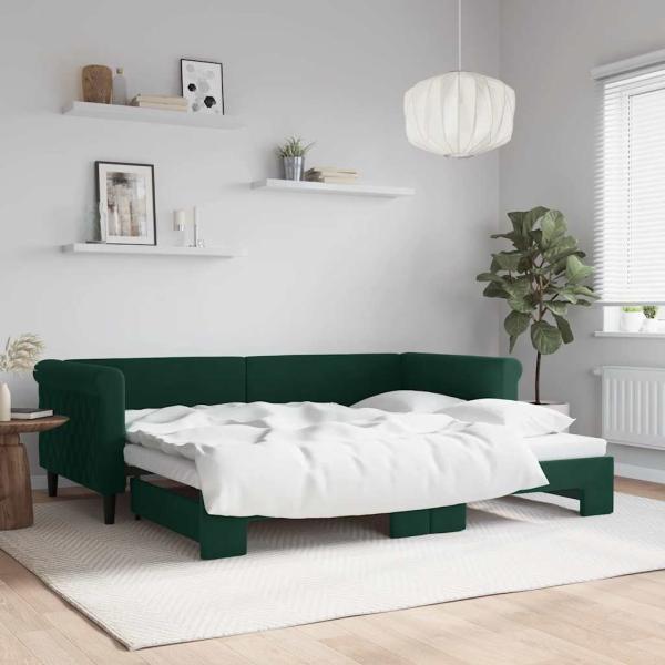 ARDEBO.de - Tagesbett Ausziehbar Dunkelgrün 90x200 cm Samt
