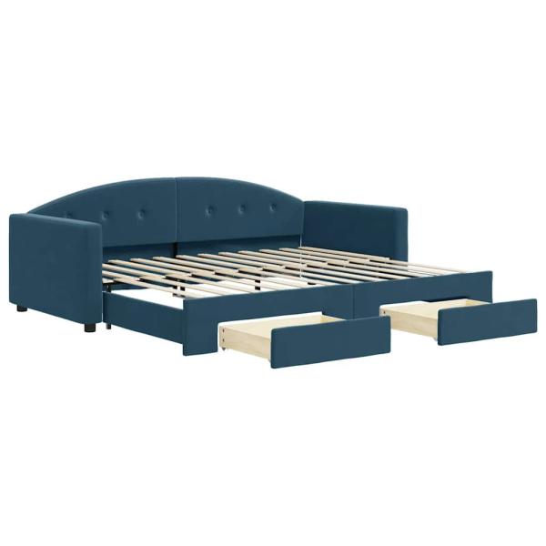 Tagesbett Ausziehbar mit Schubladen Blau 90x200 cm Samt