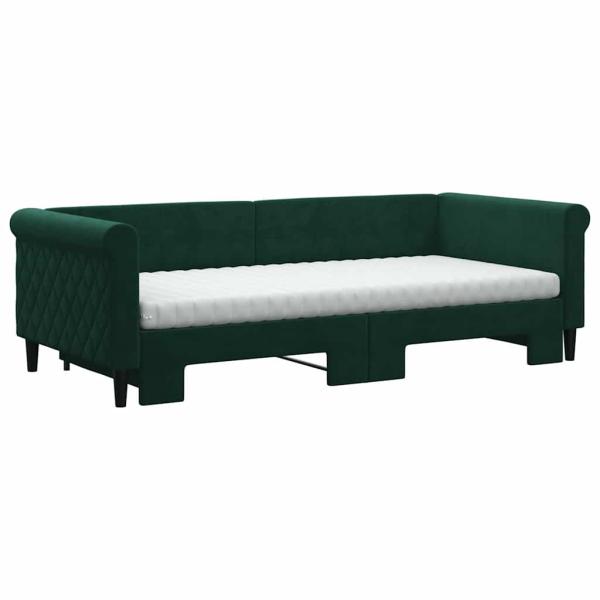 Tagesbett Ausziehbar mit Matratzen Dunkelgrün 90x200 cm Samt