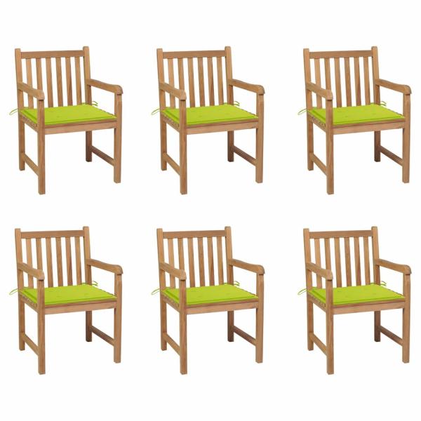 ARDEBO.de - Gartenstühle 6 Stk. mit Hellgrünen Kissen Massivholz Teak
