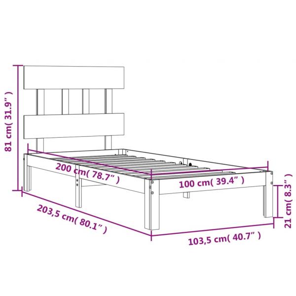 Massivholzbett mit Kopfteil Weiß 100x200 cm