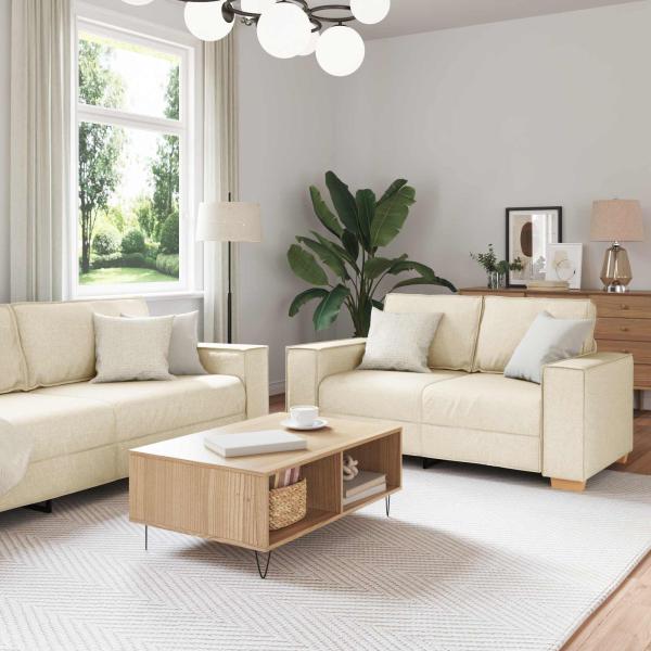 ARDEBO.de - Sofa 2 stk. Beige Leinenmischgewebe