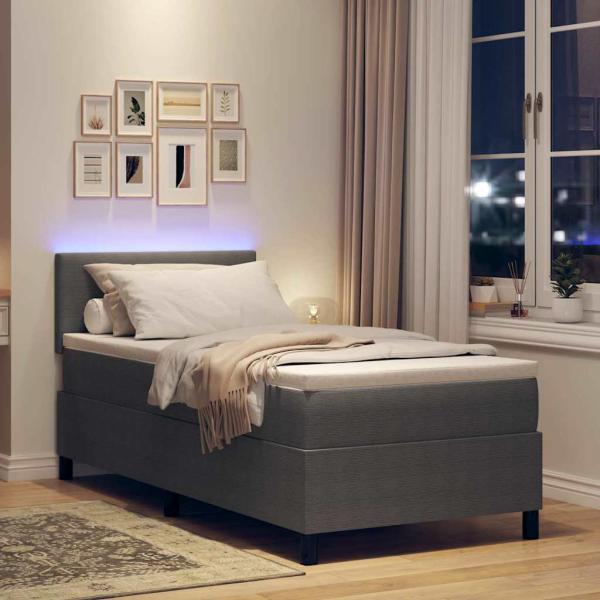 LED Boxspringbett Hellgrau und Weiß 100 x 200 cm Cordstoff