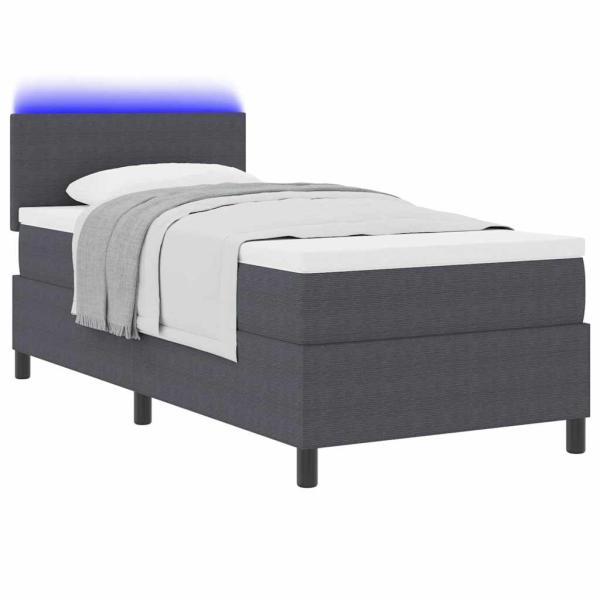 LED Boxspringbett Dunkelgrau und Weiß 100 x 200 cm Cordstoff