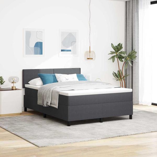 ARDEBO.de - LED Boxspringbett Dunkelgrau und Weiß 140 x 190 cm Cordstoff