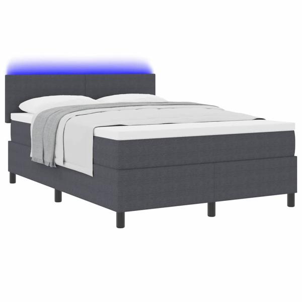 LED Boxspringbett Dunkelgrau und Weiß 140 x 200 cm Cordstoff