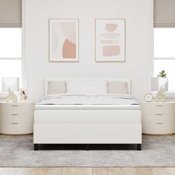 LED Boxspringbett Creme und Weiß 160 x 200 cm Cordstoff