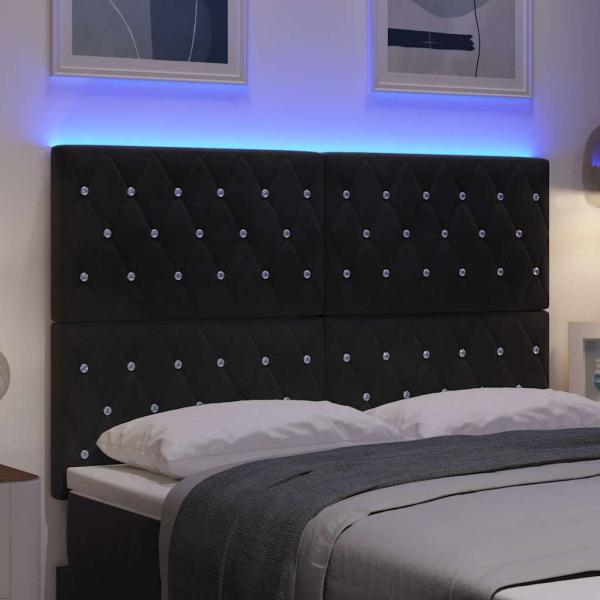 LED Kopfteil mit LED-Lichtleisten Schwarz 144 cm Samt