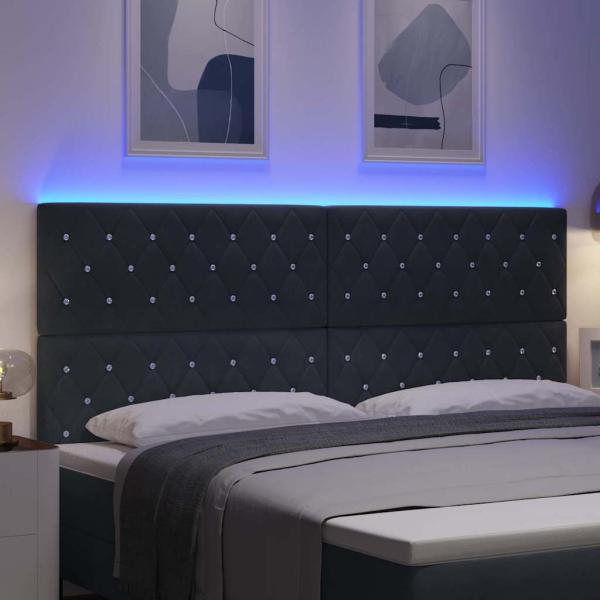 LED Kopfteil mit LED-Lichtleisten Dunkelgrau 200 cm Samt