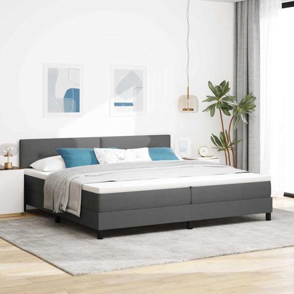 ARDEBO.de - Boxspringbett mit Kopfteil Dunkelgrau 200 x 200 cm Stoff