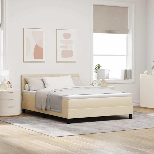 ARDEBO.de - Boxspringbett mit Kissen mit Kopfteil Creme 160 x 200 cm Stoff