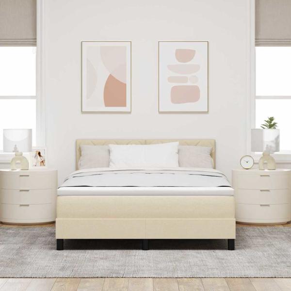 Boxspringbett mit Kissen mit Kopfteil Creme 160 x 200 cm Stoff