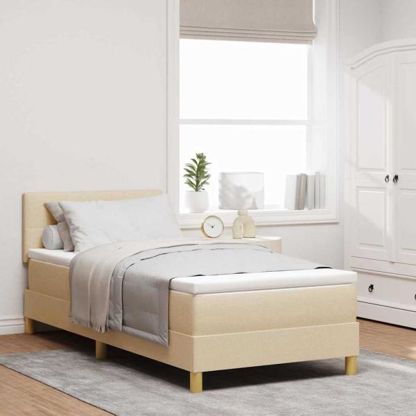 ARDEBO.de - Boxspringbett mit Kissen mit Kopfteil Creme 80 x 200 cm Stoff