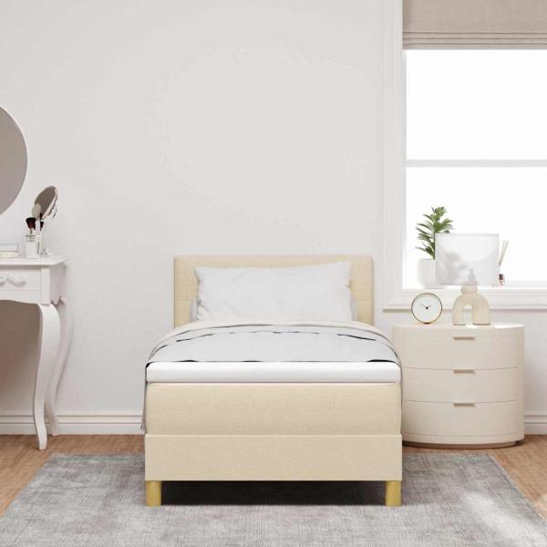 Boxspringbett mit Kissen mit Kopfteil Creme 90 x 200 cm Stoff
