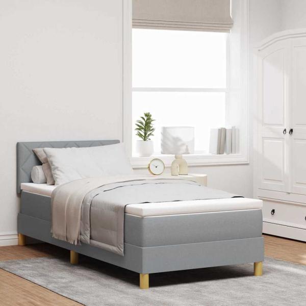 ARDEBO.de - Boxspringbett mit Kissen Hellgrau 100 x 200 cm Stoff