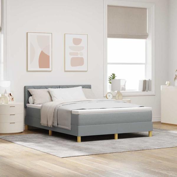 ARDEBO.de - Boxspringbett mit Kissen Hellgrau 140 x 190 cm Stoff