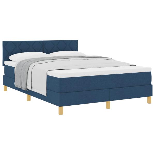 Boxspringbett mit Kissen mit Kopfteil Blau 140 x 200 cm Stoff
