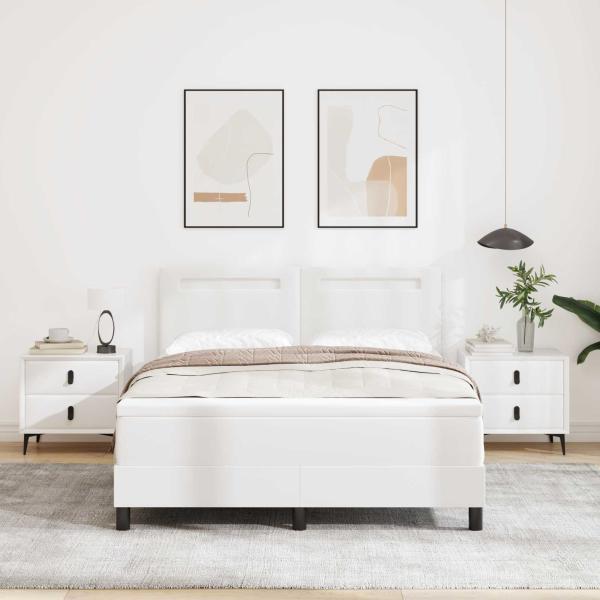 ARDEBO.de - Boxspringbett mit Matratze Weiß 140 x 200 cm Kunstleder