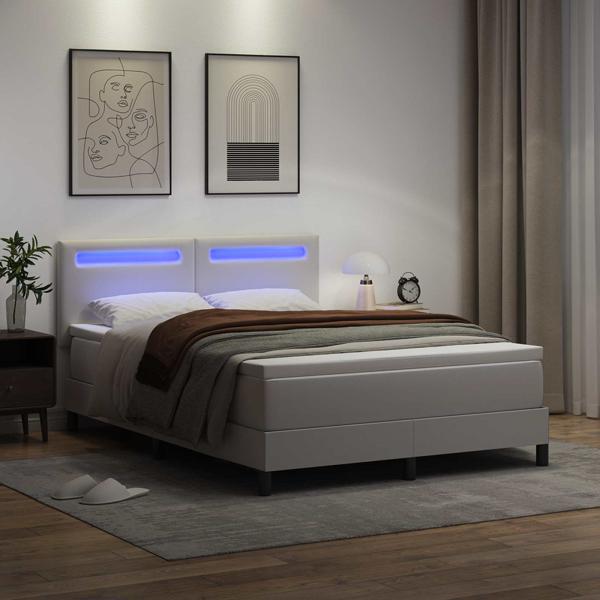 Boxspringbett mit Matratze Weiß 140 x 200 cm Kunstleder